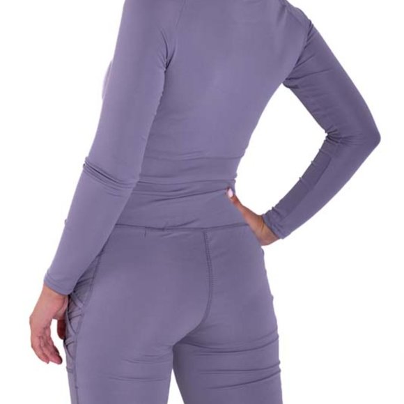 Long Sleeve Purple Crop Top And Biker Short Set - Picture 7 of 7